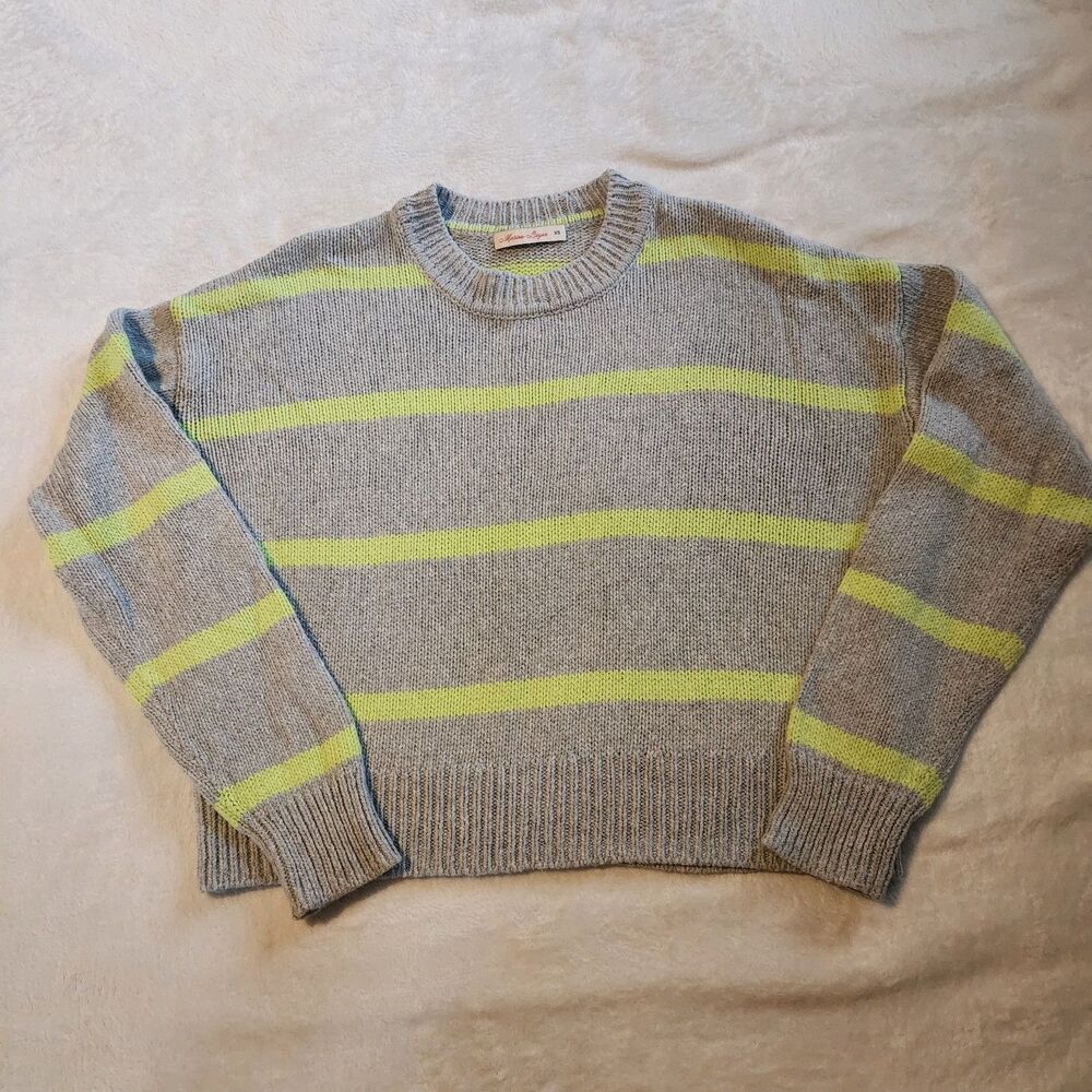 Marine Layer Berkeley Crewneck Sweater Grey Lime Green Striped Size XS EUC